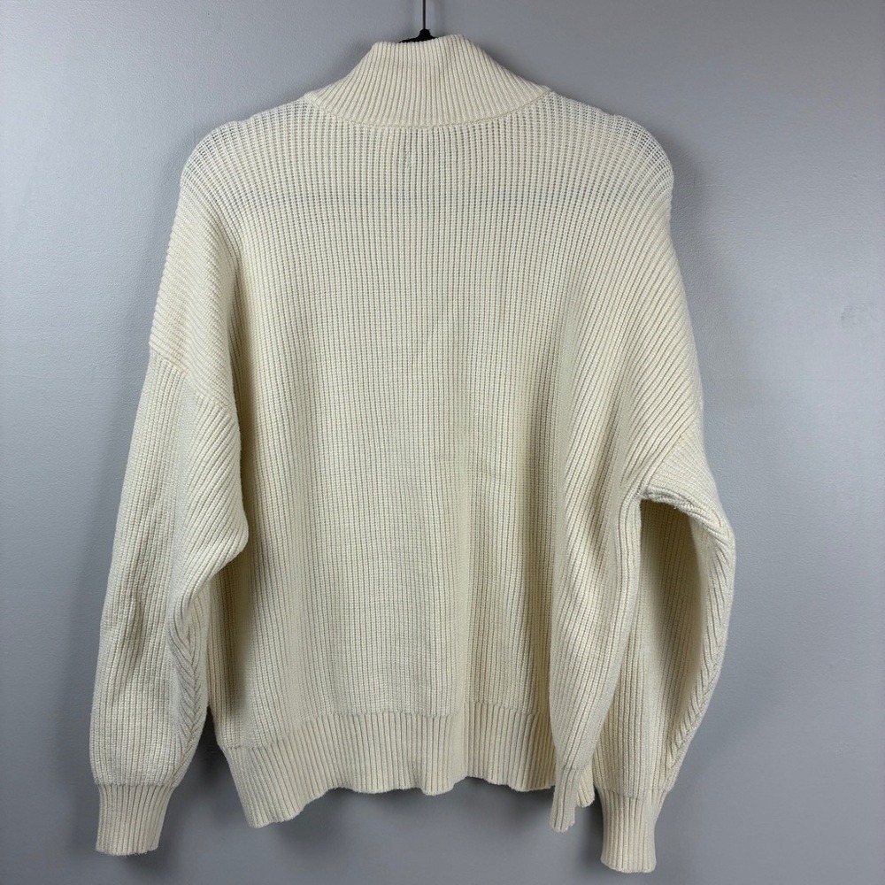 Nine West Half Zip XL Cream Rayon Knit Preppy Chic Sequin Sparkle Ribbed Sweater - Picture 8 of 11